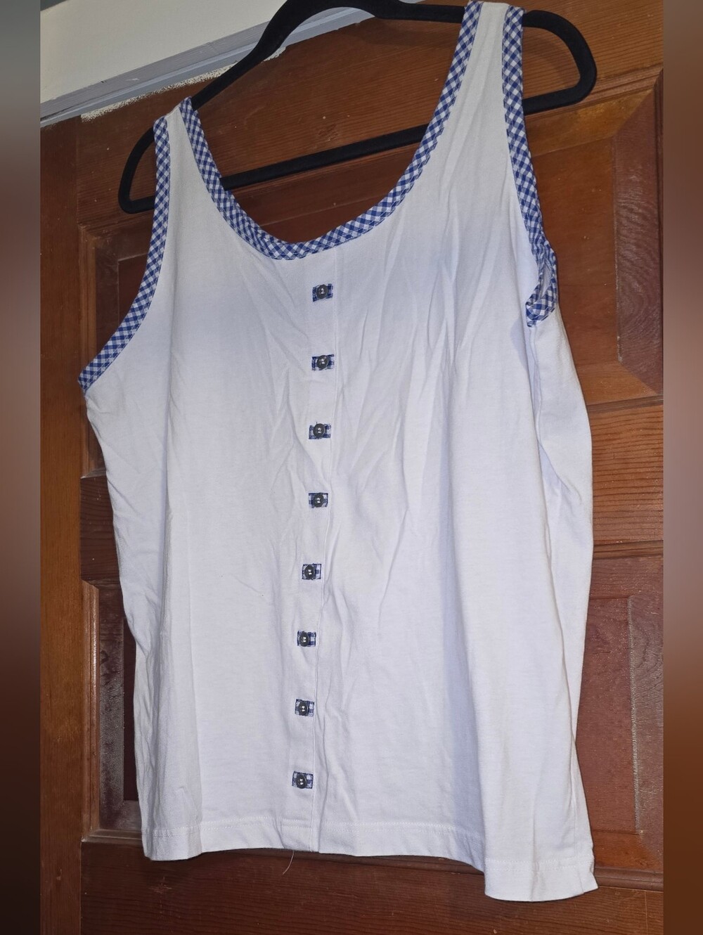 Mister Noah Plus Classic White Tank Top with Blue Gingham Trim